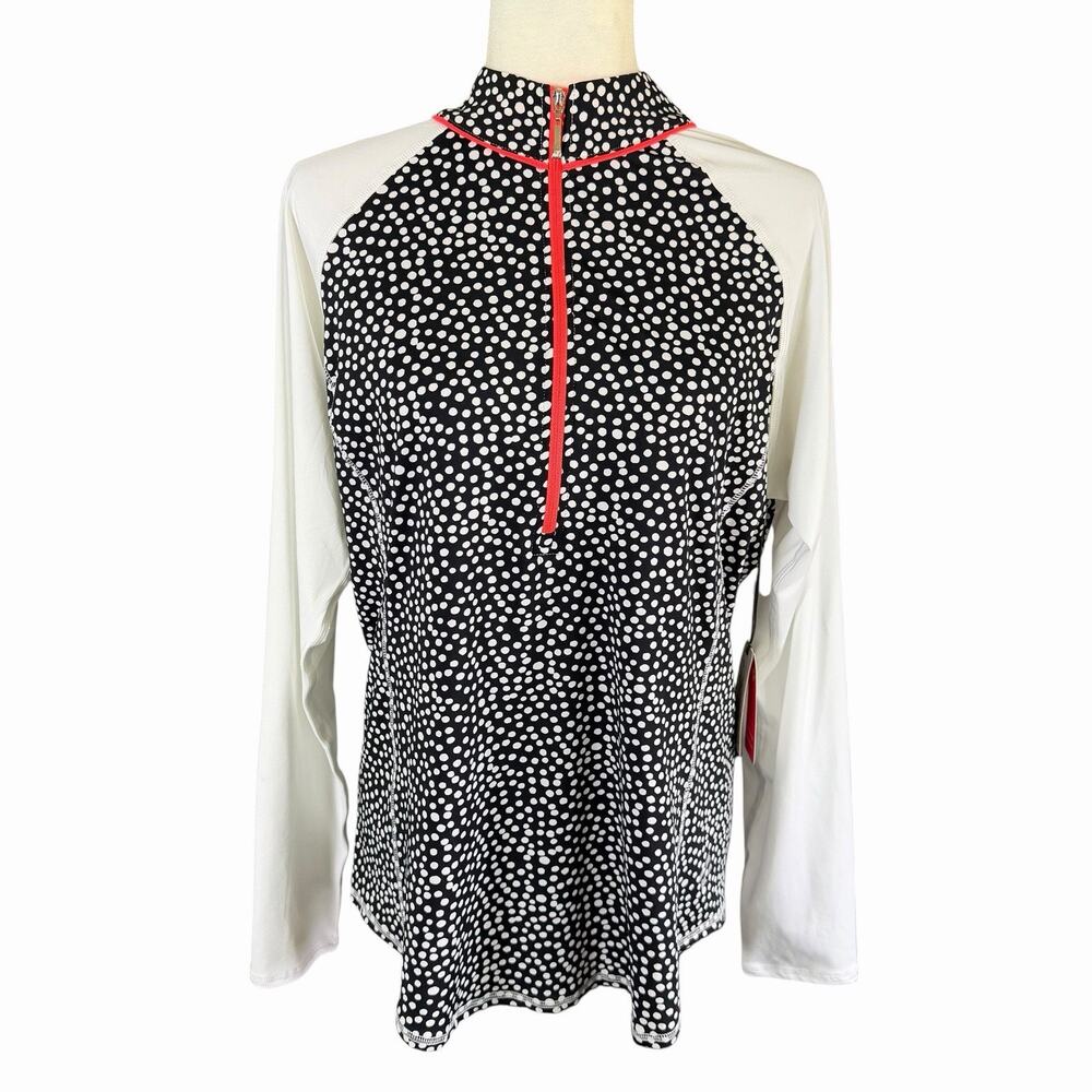 Jofit Women's Mock Neck Quarter Zip Large Black Polkadot Athleisure Athletic NWT